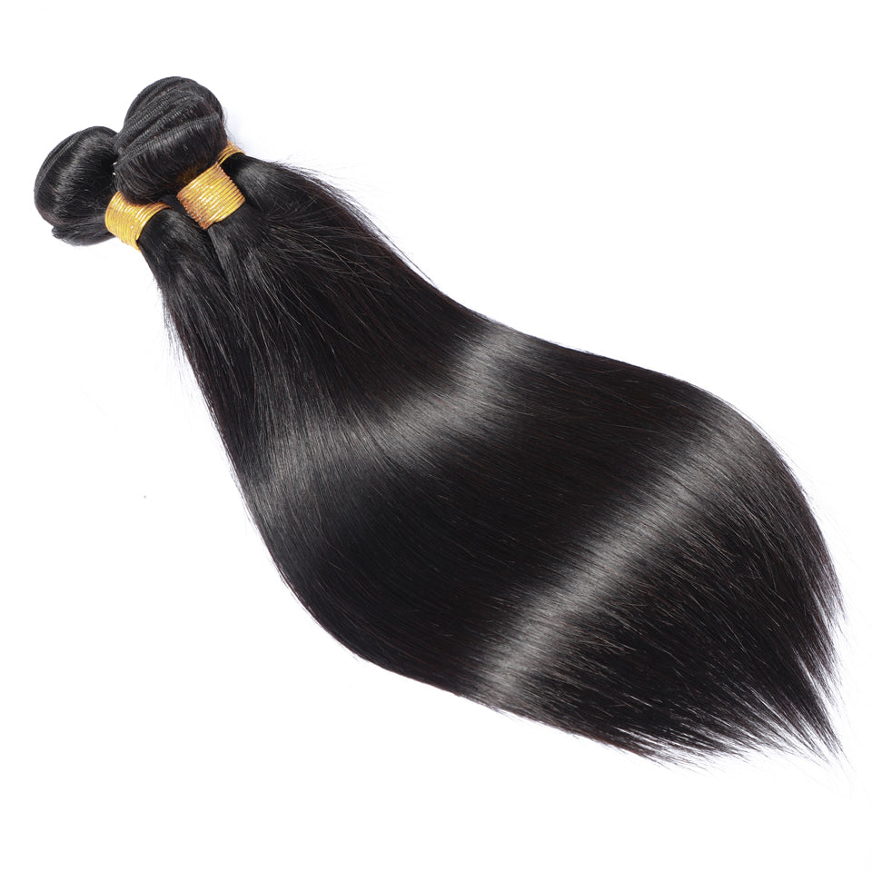 Straight Remy Human Hair Extensions 3 Bundles With 4x4 Lace Closure