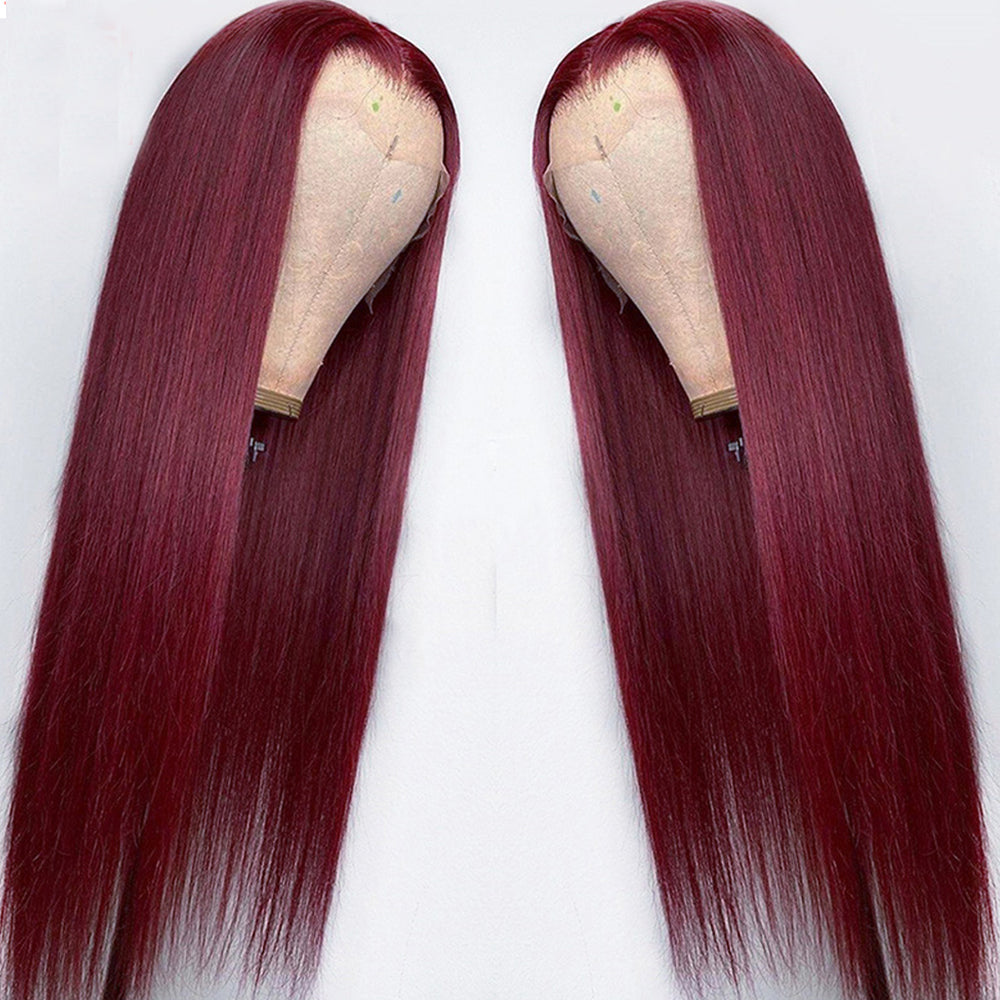 Ronashow 99J Burgundy Straight 13*4 Lace Frontal Wig