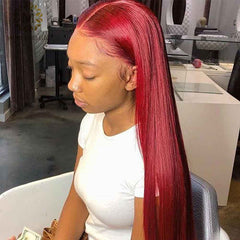 Ronashow 99J Burgundy Straight 13*4 Lace Frontal Wig