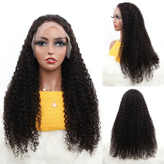 Ronashow 13*4 Lace Frontal Human Hair Wig Kinky Curly Natural Color Wig