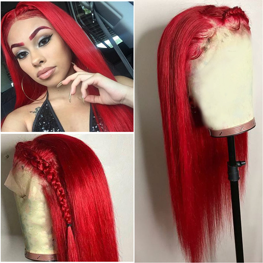 Ronashow Red Color Straight 13x4 Lace Front Wig