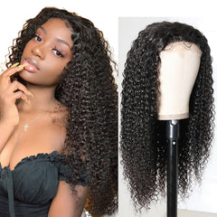 Ronashow Glueless Kinky Curly 4*4 Lace Closure Wig Natural Color Human Hair Pre-Cut Wig