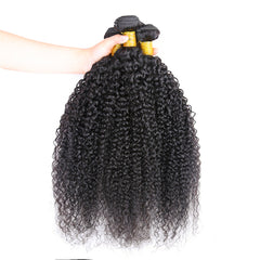 Kinky Curly Natural Color Remy Human Hair 4 Bundles With 4*4 Lace Closure