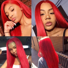 Ronashow Red Color Straight 13x4 Lace Front Wig