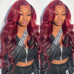 Ronashow 99J Burgundy Body Wave 13*4 Lace Frontal Wig