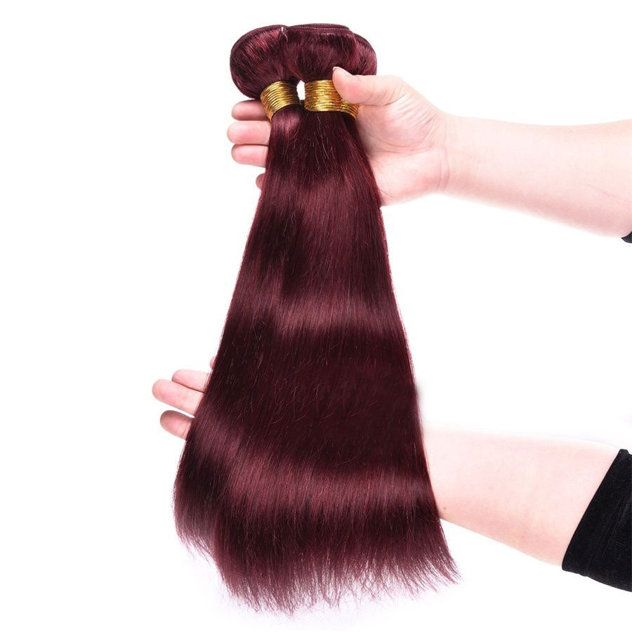 99J Burgundy Color Straight Remy Human Hair 4 Bundles