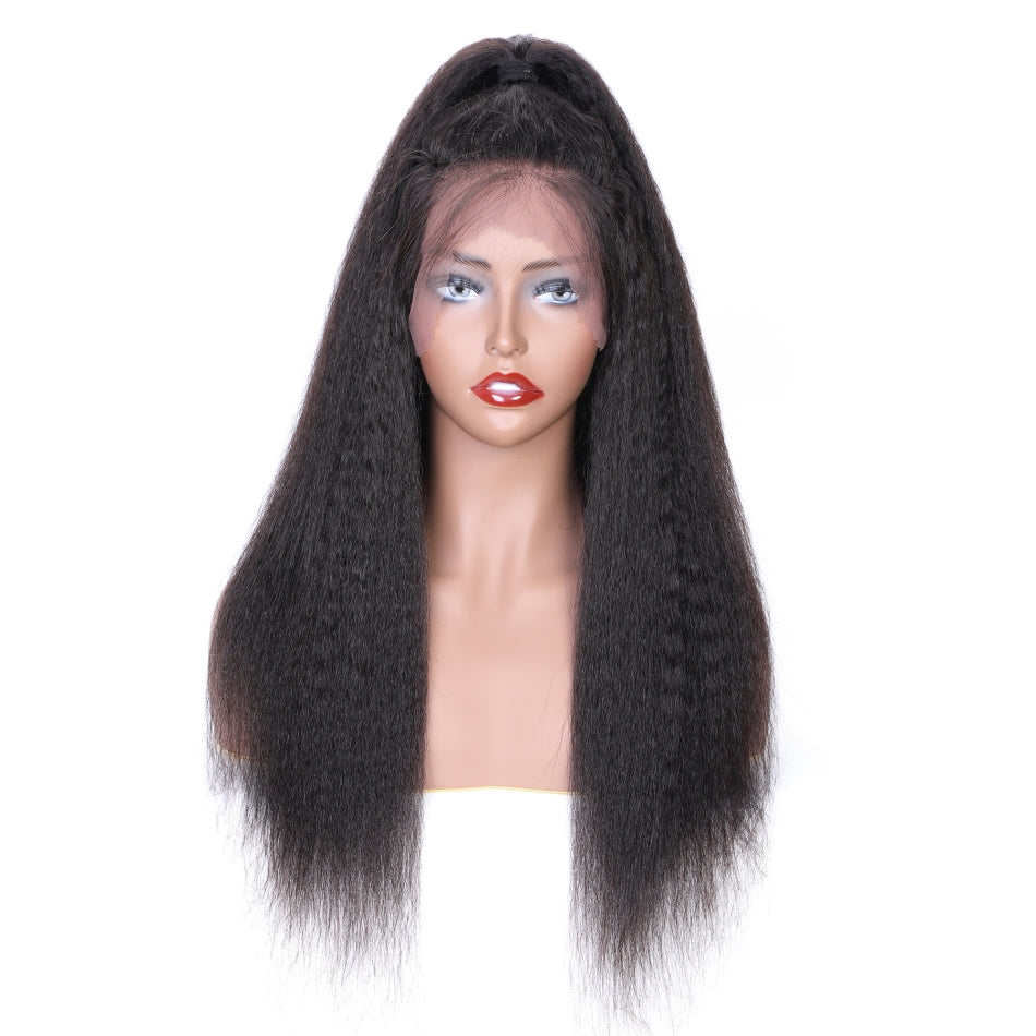 Ronashow Human Hair 13*4 Lace Front Wig Kinky Straight Natural Color Wig