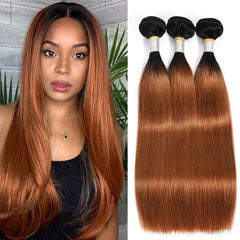 Ombre Dark Roots 1B/30 Color Straight Remy Human Hair 3 Bundles