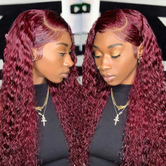 Ronashow 99J Burgundy Deep Wave 13*4 Lace Front Wig