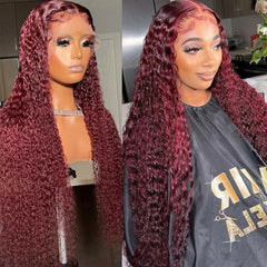 Ronashow 99J Burgundy Deep Wave 13*4 Lace Front Wig