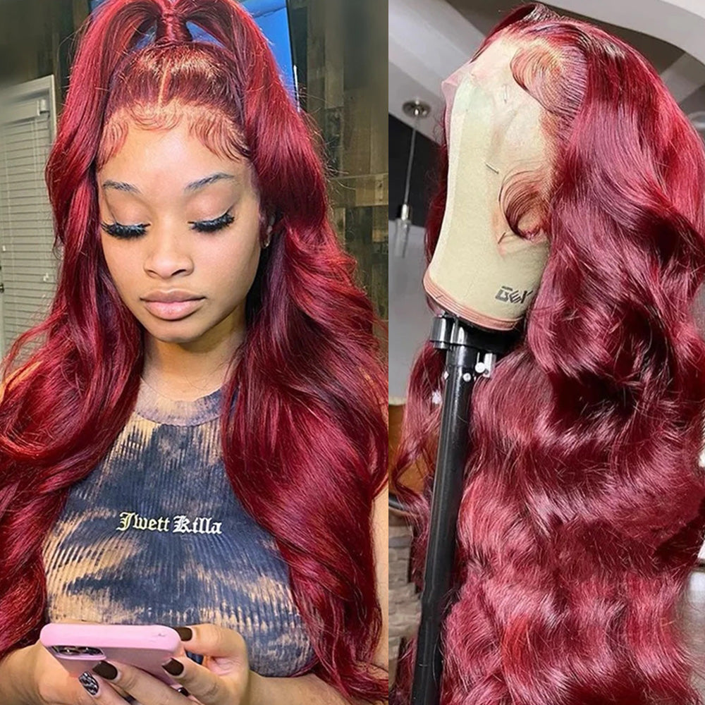 Ronashow 99J Burgundy Body Wave 13*4 Lace Frontal Wig