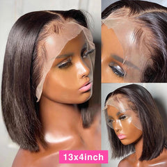 Ronashow Short Bob Wig Bone Straight 13*4 Lace Frontal Wig Natural Color