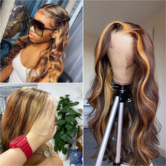 Ombre 4/27 Highlight Body Wave 13*4 Lace Frontal Wig