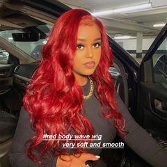 Ronashow Red Color Body Wave 13x4 Lace Front Wig