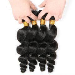 Loose Wave Natural Color Remy Human Hair 4 Bundles With 4*4 Lace Closure