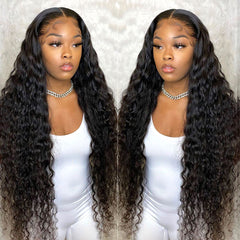 Deep Wave Glueless Pre-Cut 4*4 Lace Closure Wig Human Hair Natural Color Wig