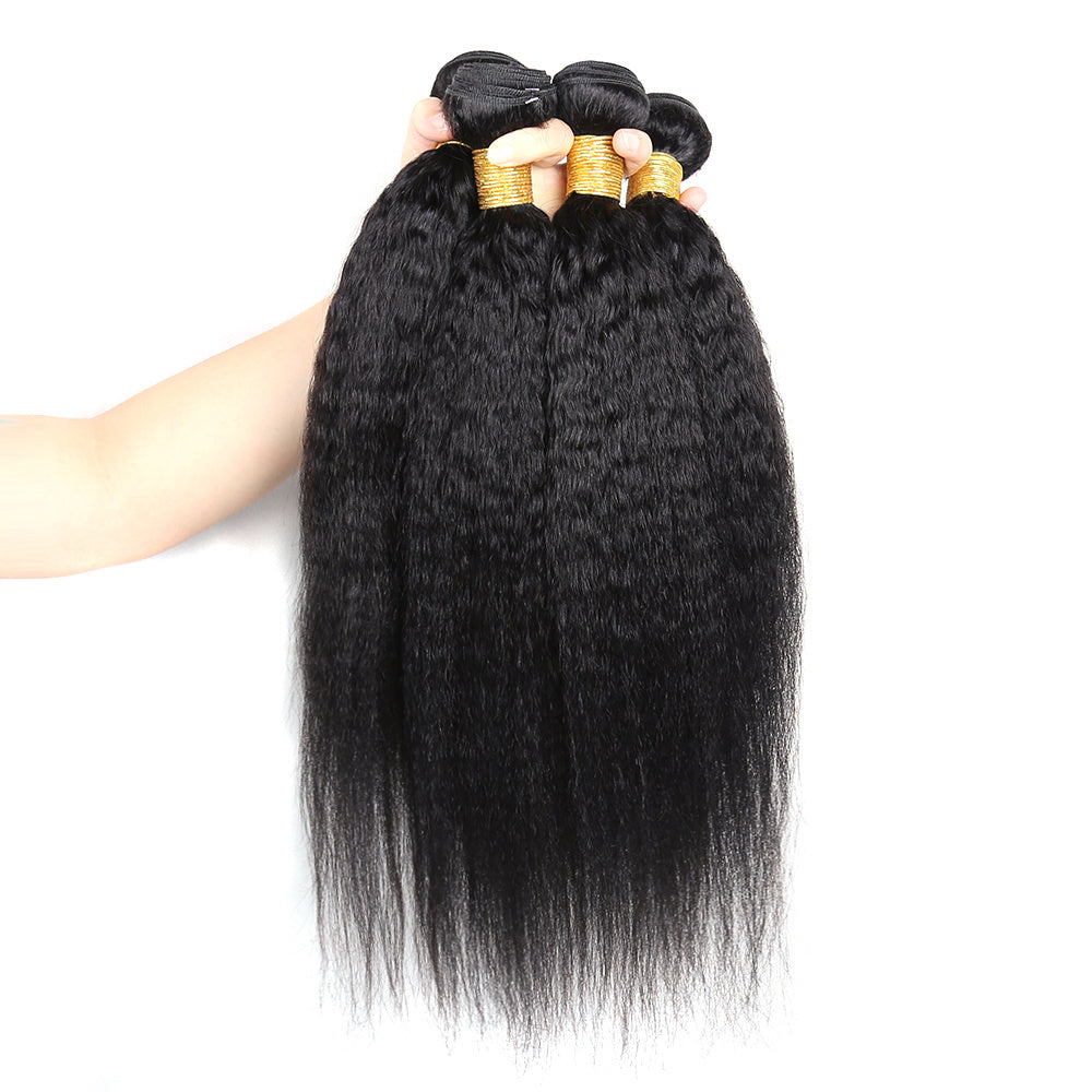 Kinky Straight Natural Color Remy Human Hair 4 Bundles