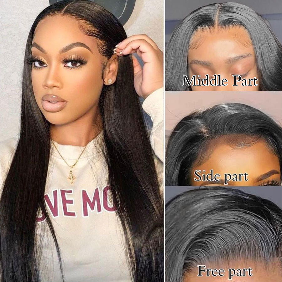 Ronashow 13*4 Lace Frontal Wig Straight Natural Color Human Hair Wig