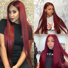 99J Burgundy Color Straight Remy Human Hair 4 Bundles