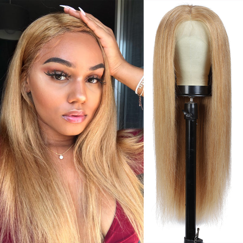 Ronashow Honey Blonde Color 27 Straight 13*4 Lace Frontal Wig