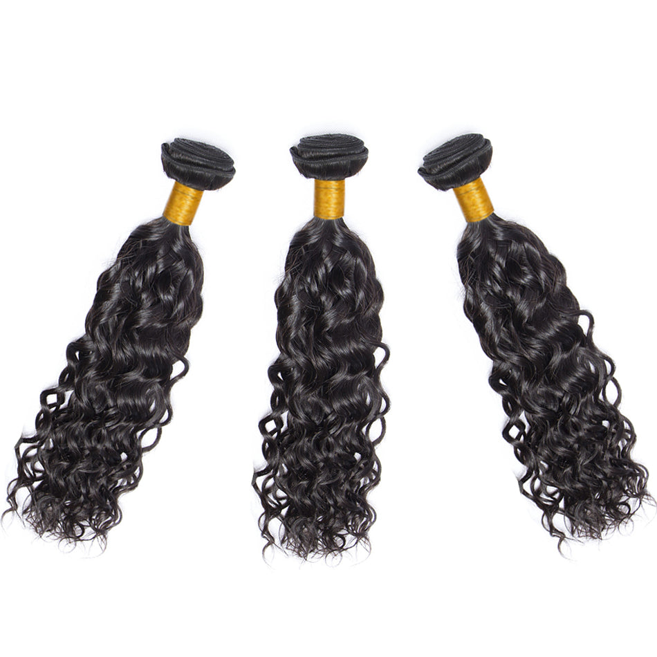 Water Wave Remy Human Hair 3 Bundles With 4*4 Lace Closure