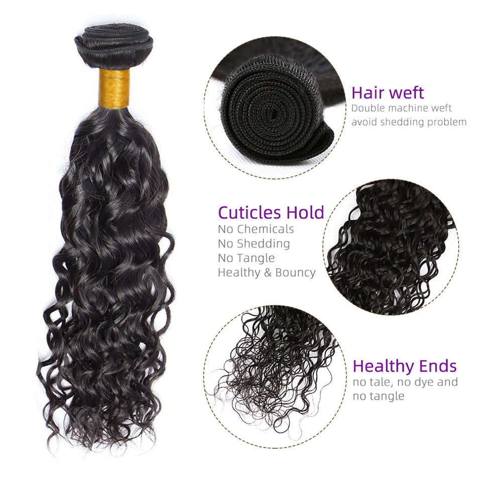 Water Wave Remy Human Hair 3 Bundles With 4*4 Lace Closure