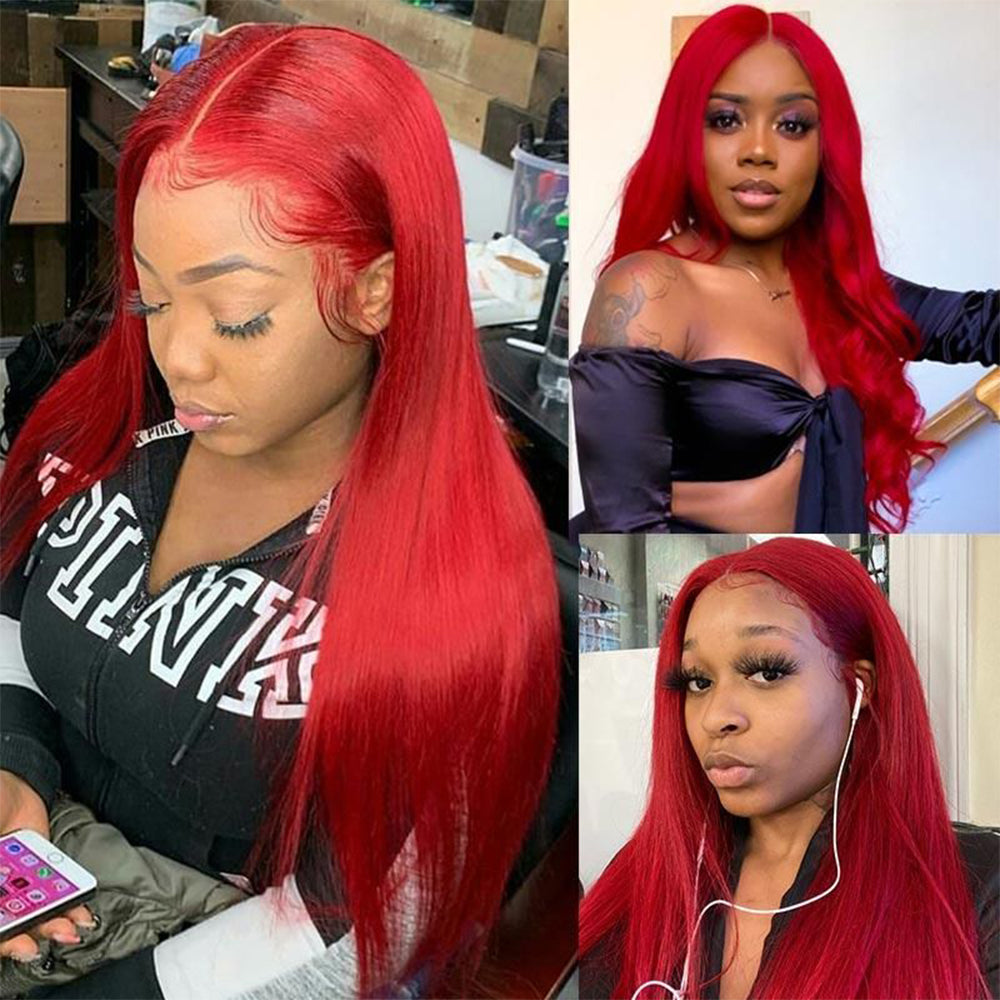 Ronashow Red Color Straight 13x4 Lace Front Wig