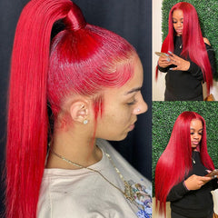 Ronashow Red Color Straight 13x4 Lace Front Wig