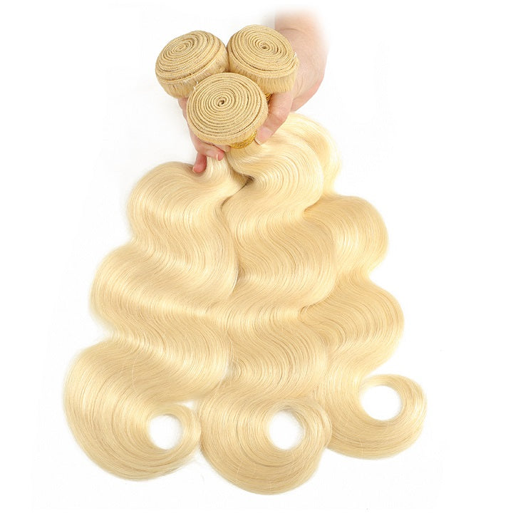 Blonde Color 3 Bundles With 4*4  Lace Closure Body Wave Remy Human Hair