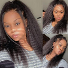 Ronashow Human Hair 13*4 Lace Front Wig Kinky Straight Natural Color Wig