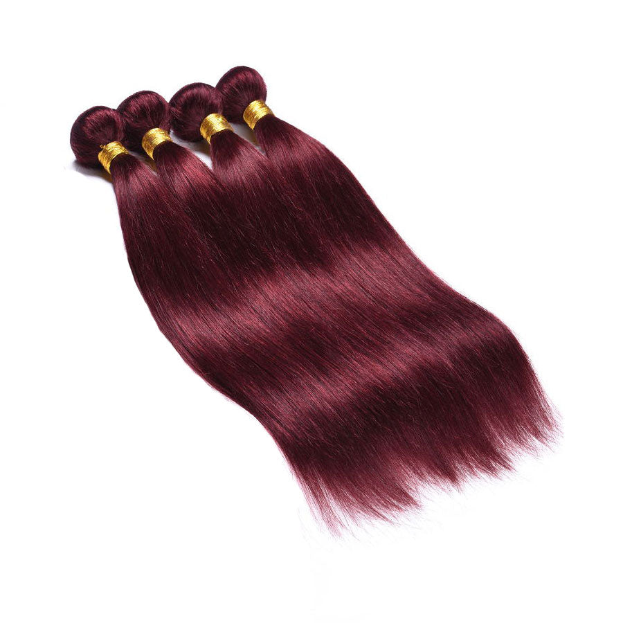 99J Burgundy Color Straight Remy Human Hair 4 Bundles