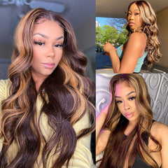 Ombre 4/27 Highlight Body Wave 13*4 Lace Frontal Wig