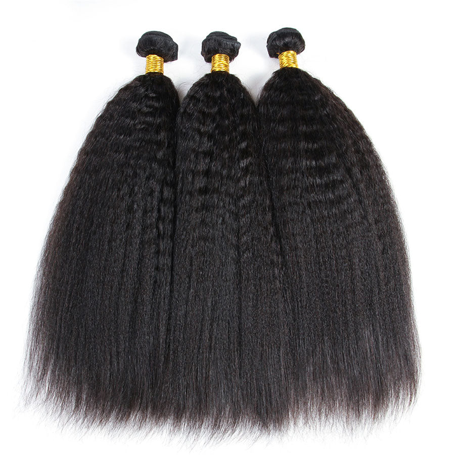 Kinky Straight Natural Color Remy Human Hair 4 Bundles