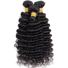 Deep Wave Remy Human Hair 4 Bundles With 4*4 Lace Closure