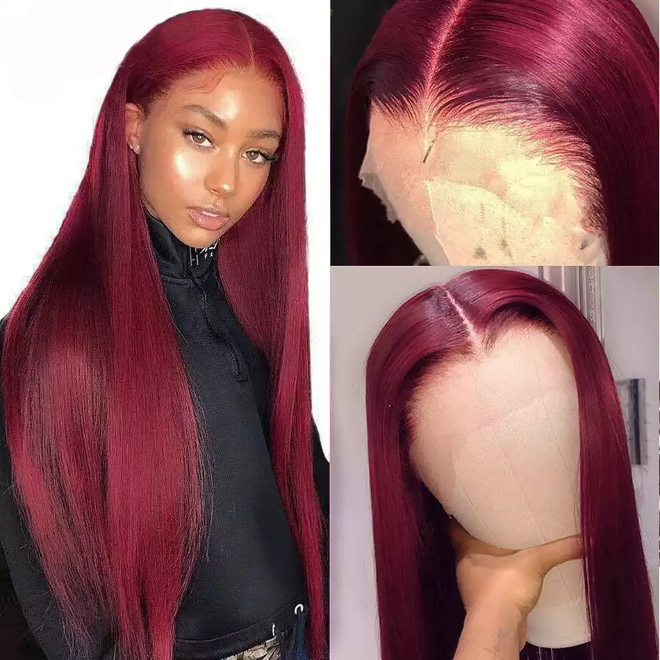 Ronashow 99J Burgundy Straight 13*4 Lace Frontal Wig