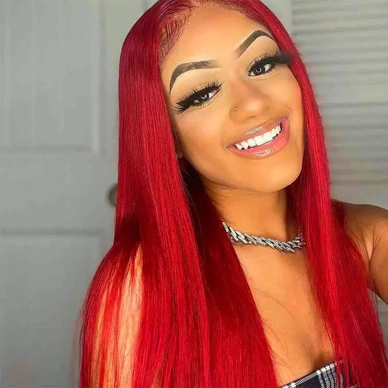 Ronashow Red Color Straight 13x4 Lace Front Wig