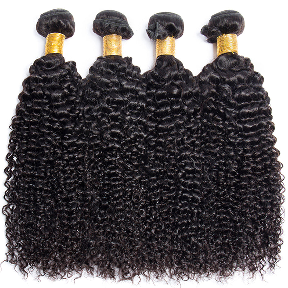 Kinky Curly Natural Color Remy Human Hair 4 Bundles With 4*4 Lace Closure