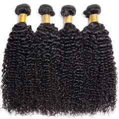 Kinky Curly Natural Color Remy Human Hair 4 Bundles With 4*4 Lace Closure