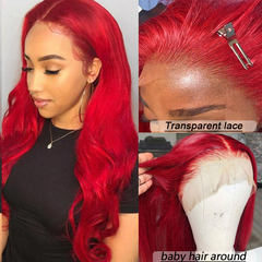 Ronashow Red Color Body Wave 13x4 Lace Front Wig