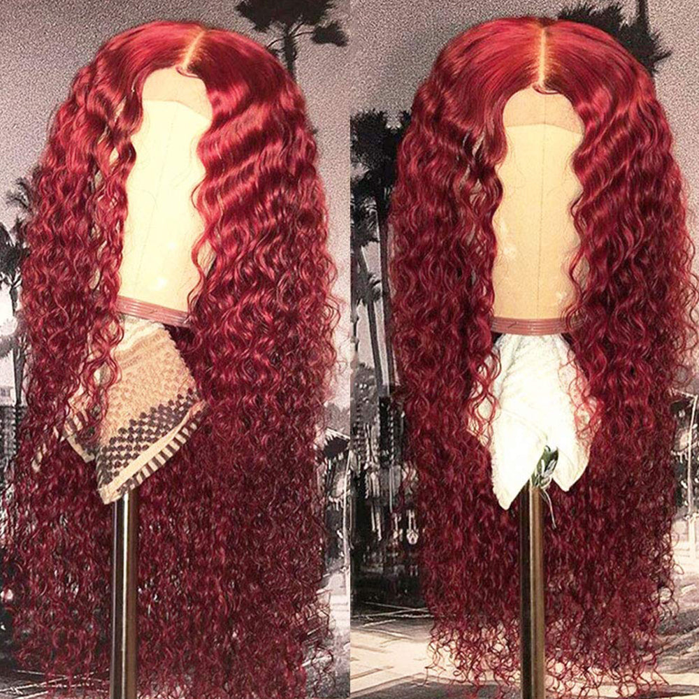 Ronashow 99J Burgundy Deep Wave 13*4 Lace Front Wig