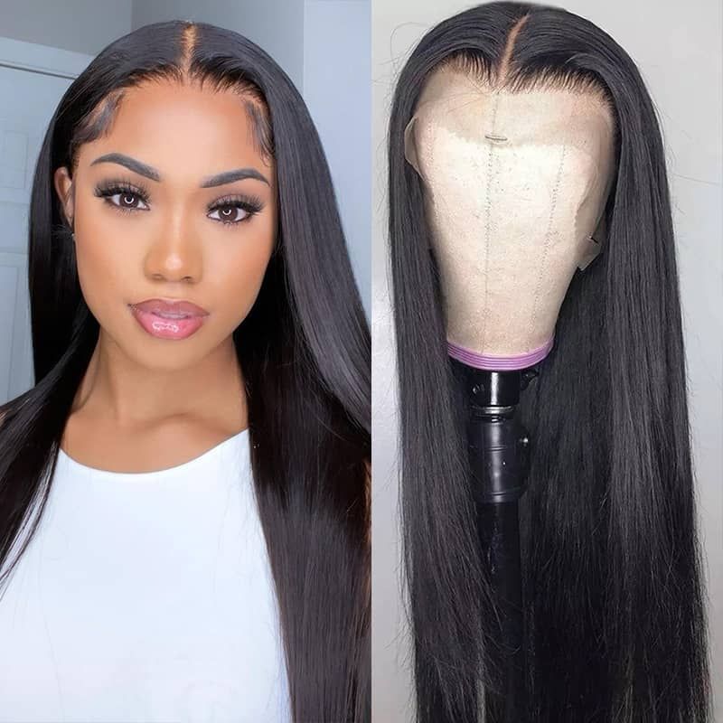 Ronashow 13*4 Lace Frontal Wig Straight Natural Color Human Hair Wig