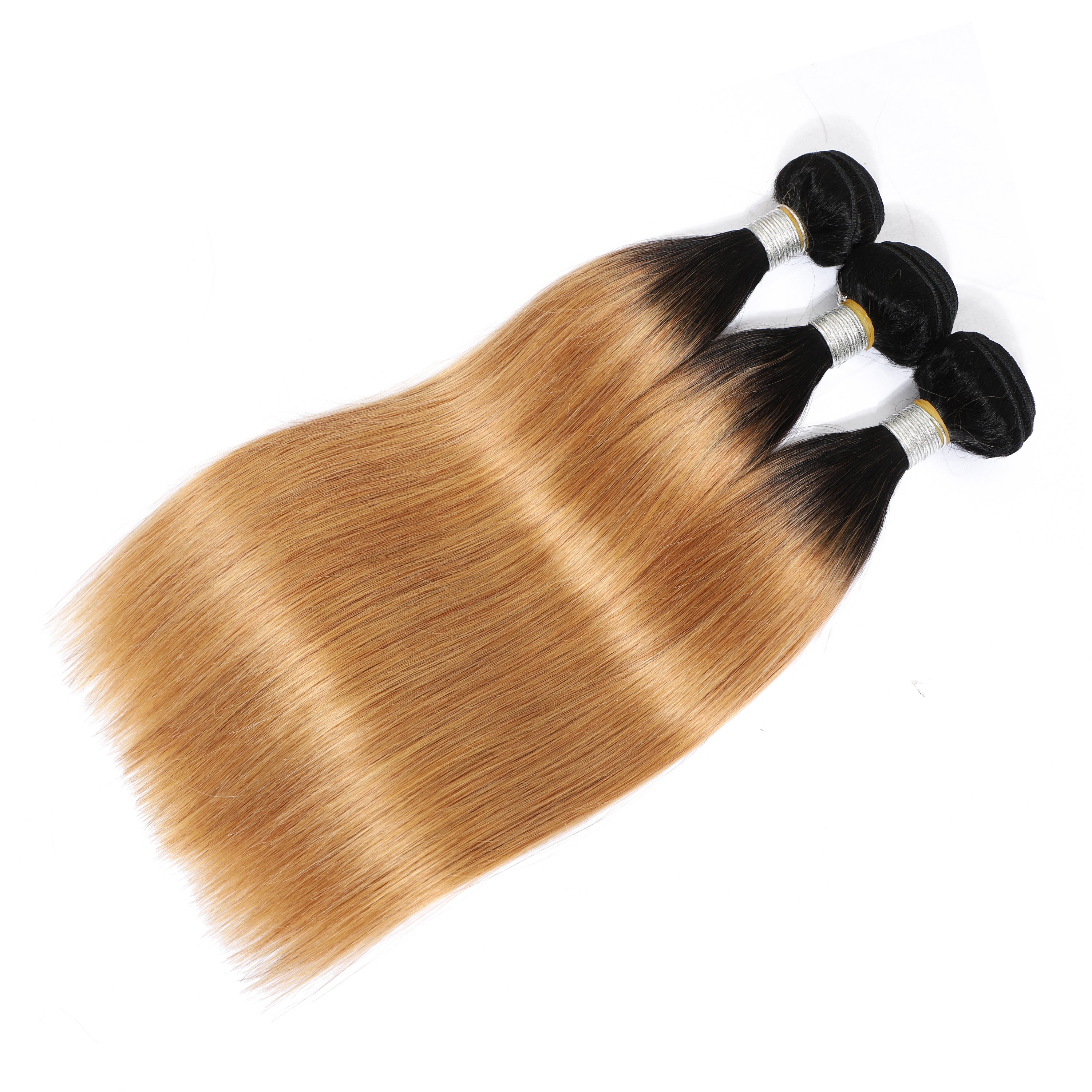 Ombre Dark Roots 1B/27 Color Straight Remy Human Hair 3 Bundles