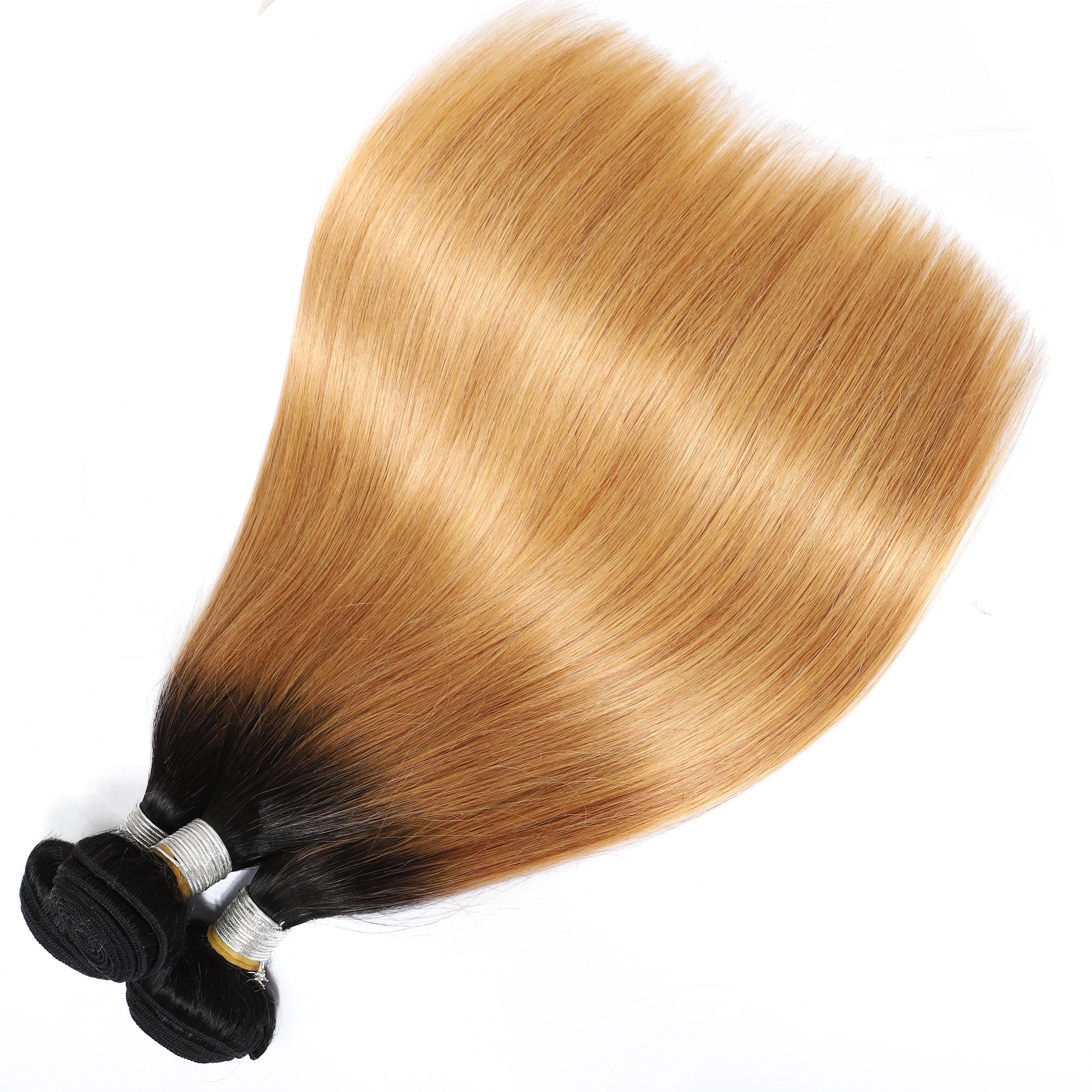 Ombre Dark Roots 1B/27 Color Straight Remy Human Hair 3 Bundles