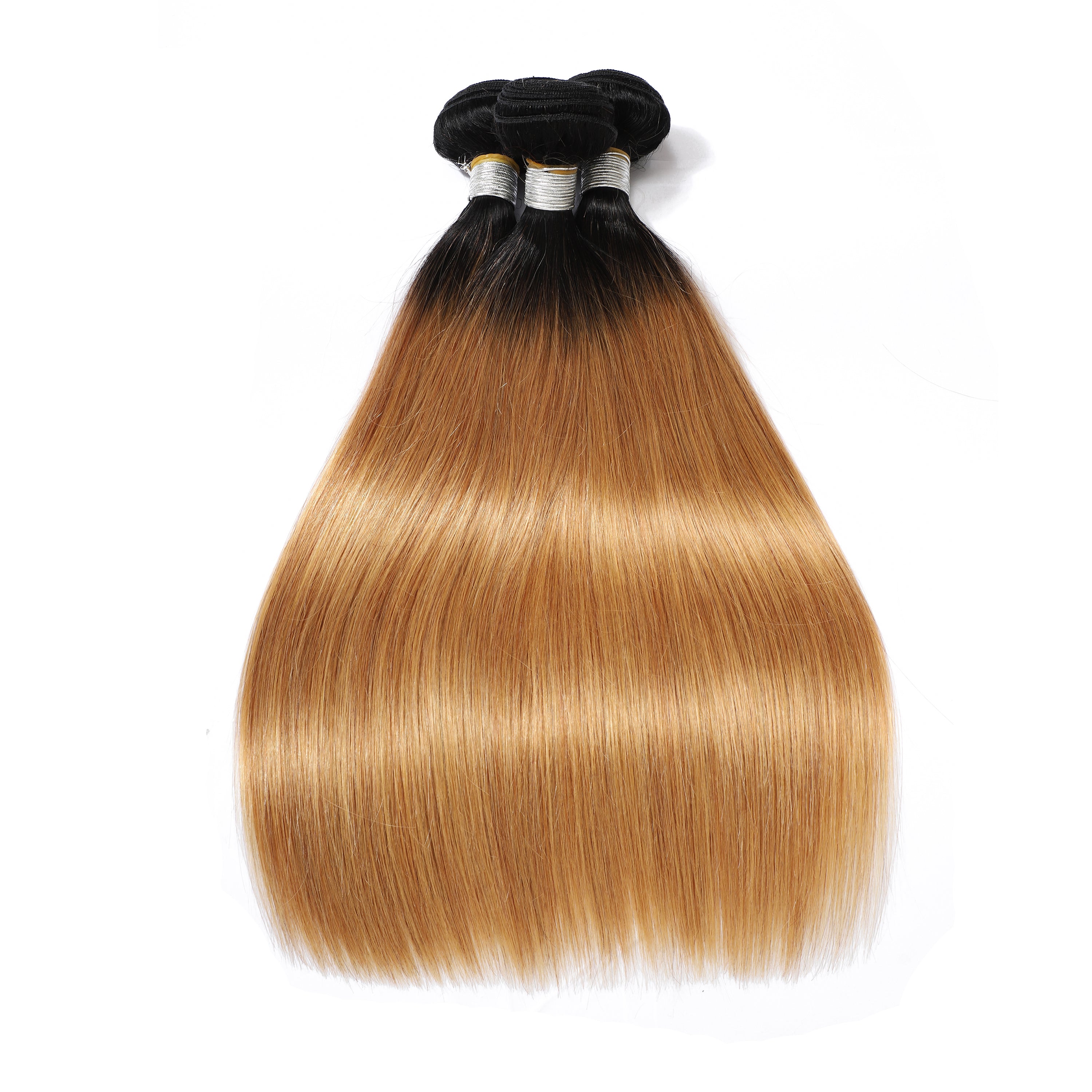 Ombre Dark Roots 1B/27 Color Straight Remy Human Hair 3 Bundles