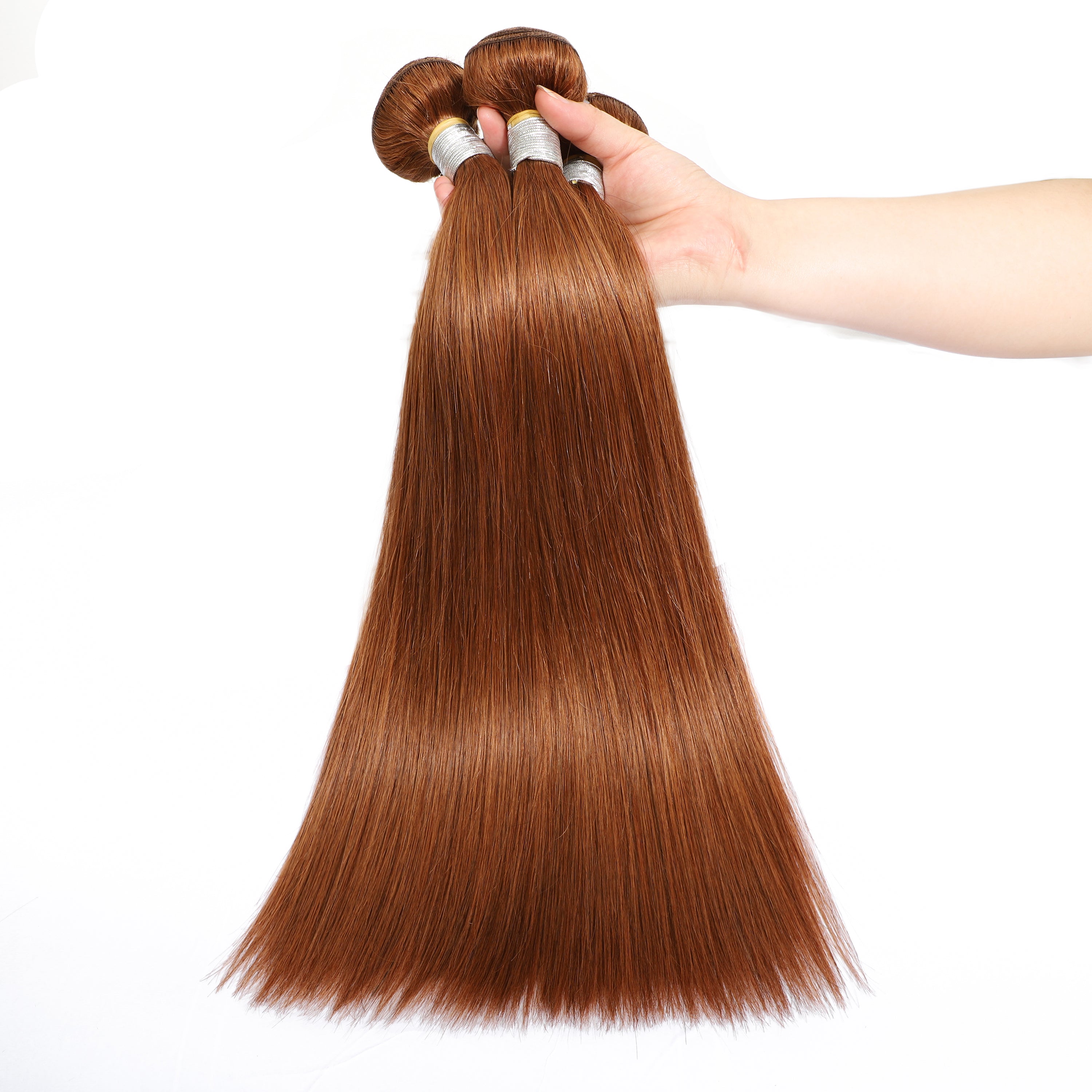 Medium Auburn Color Straight Human Hair with 4 Bundles