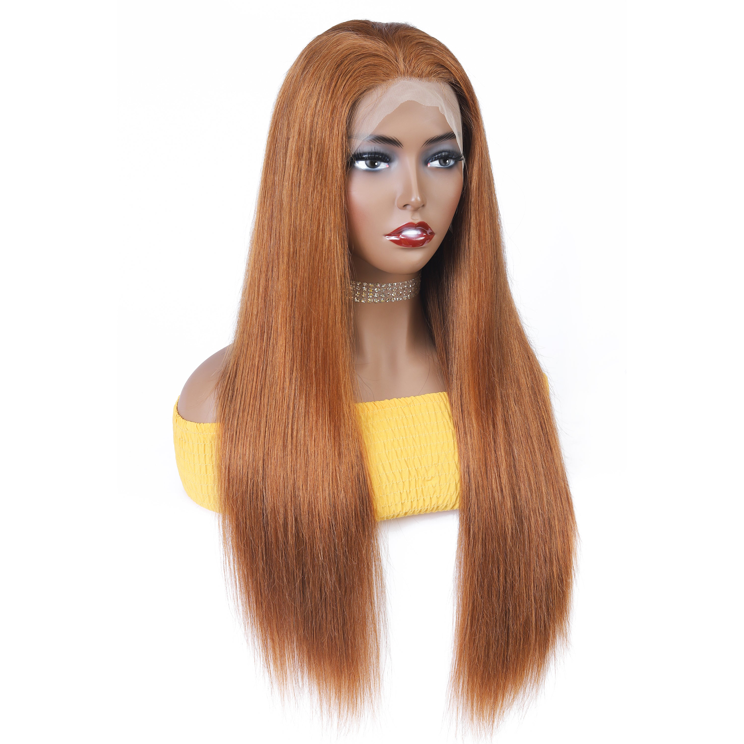 Ronashow Medium Auburn Color 30  Straight 13*4 Lace Frontal Wig