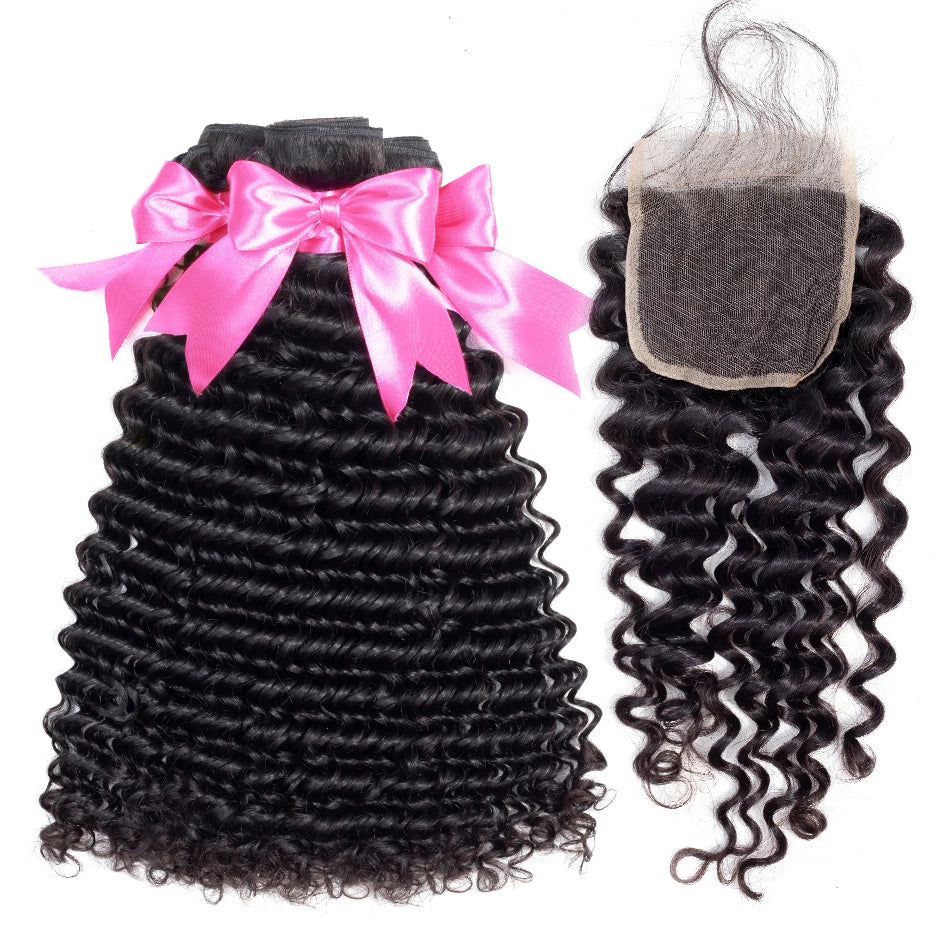 3Pcs Bundles With 4*4 Lace Closure Deep Curly