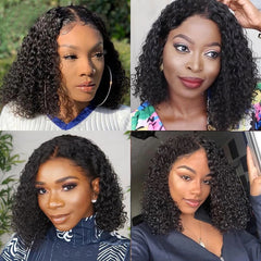 Ronashow 13*4 Lace Frontal Bob Wig Short Curly Human hair Natural Color Wig