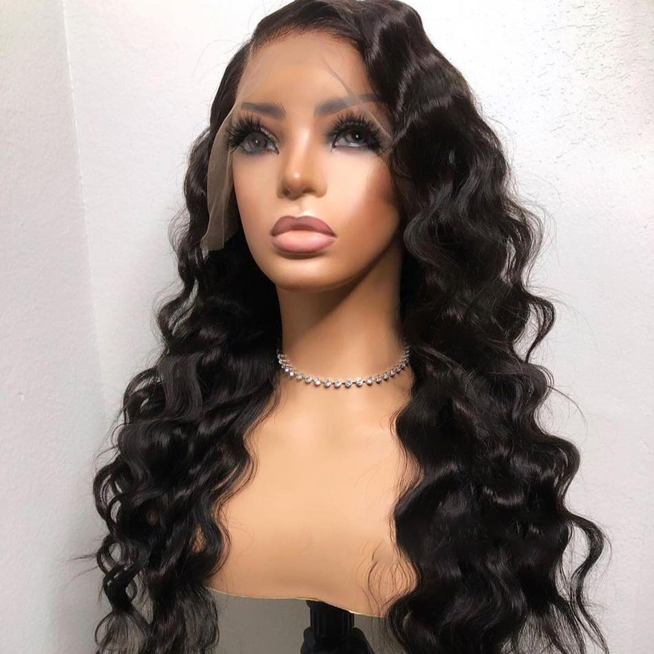 Ronashow 13*4 Lace Frontal Wig Human Hair Loose Wave Natural Color Wig