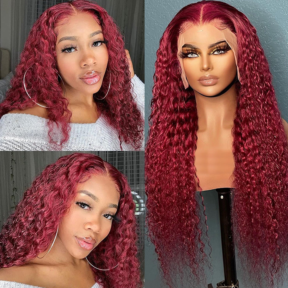 Ronashow 99J Burgundy Deep Wave 13*4 Lace Front Wig